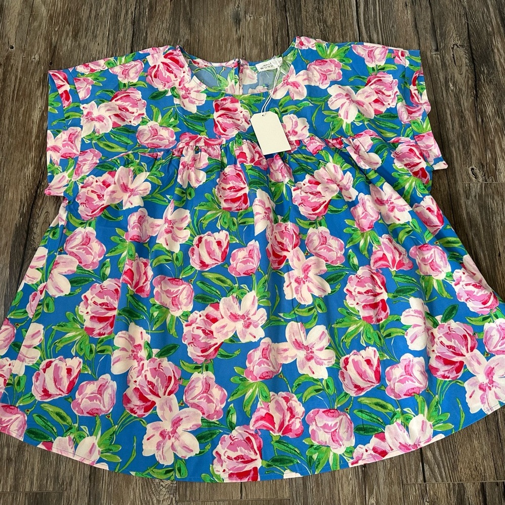 Emily Wonder Blue Floral Blouse – Size 1X (NWT)